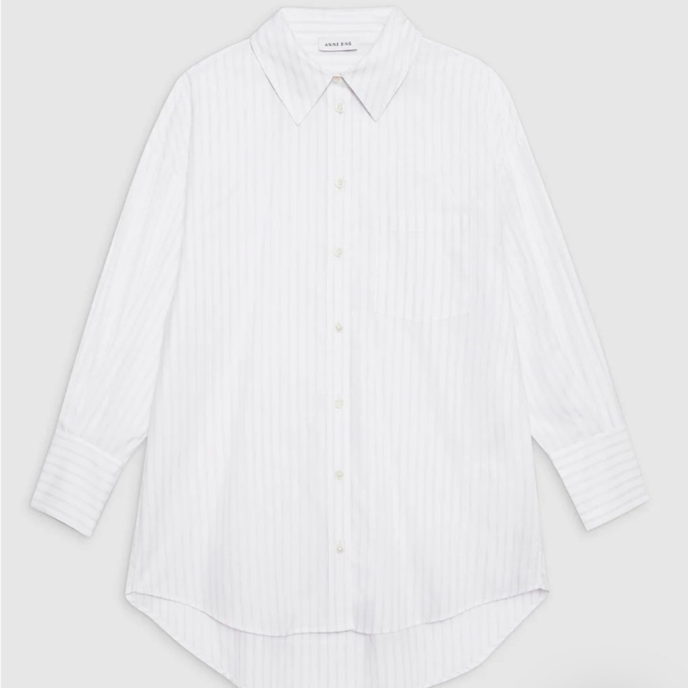 Anine Bing Mika Oversized Button Down w/ Black Pinstripe Detailing